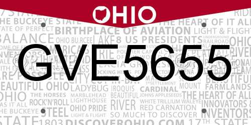 GVE5655 Ohio License Plate