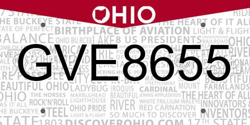 GVE8655 Ohio License Plate