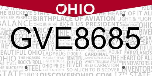 GVE8685 Ohio License Plate