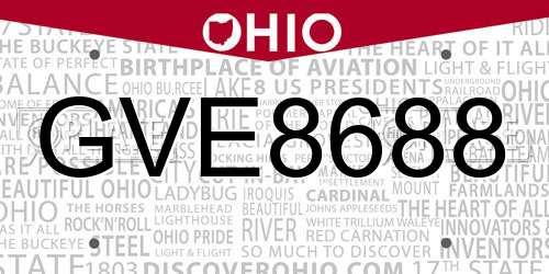 GVE8688 Ohio License Plate
