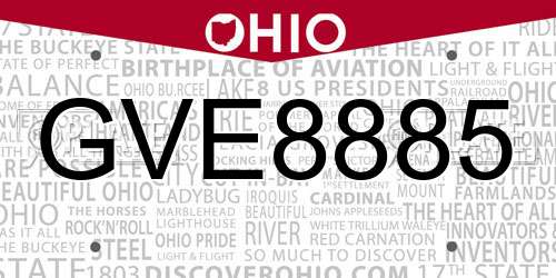 GVE8885 Ohio License Plate