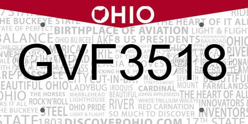 GVF3518 Ohio License Plate