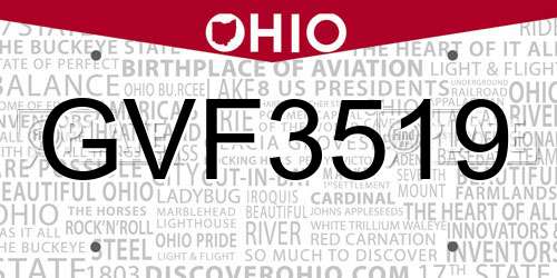 GVF3519 Ohio License Plate
