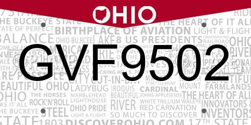 GVF9502 Ohio License Plate