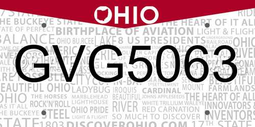 GVG5063 Ohio License Plate