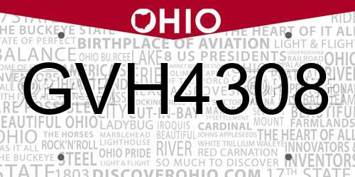 GVH4308 Ohio License Plate