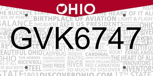 GVK6747 Ohio License Plate