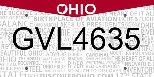GVL4635 Ohio License Plate