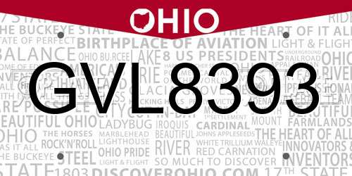 GVL8393 Ohio License Plate