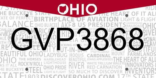 GVP3868 Ohio License Plate