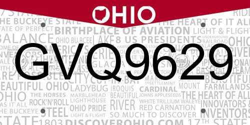 GVQ9629 Ohio License Plate