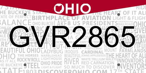 GVR2865 Ohio License Plate