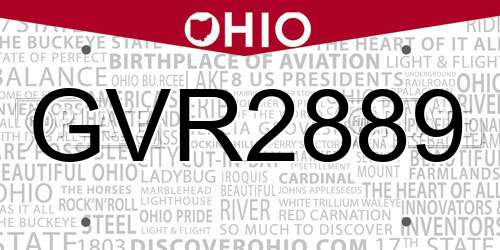 GVR2889 Ohio License Plate