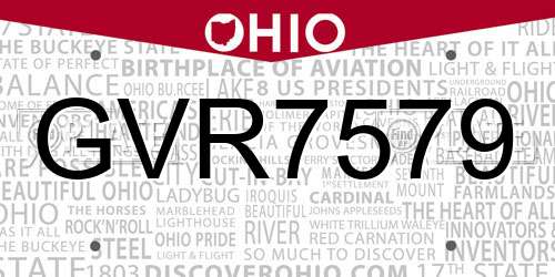 GVR7579 Ohio License Plate