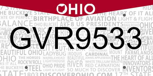 GVR9533 Ohio License Plate
