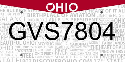 GVS7804 Ohio License Plate