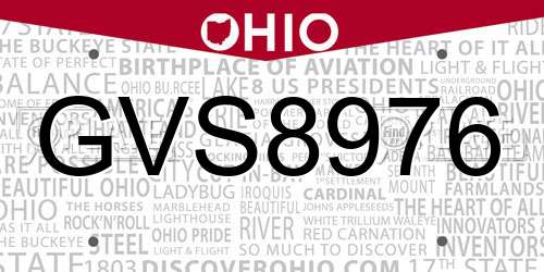 GVS8976 Ohio License Plate