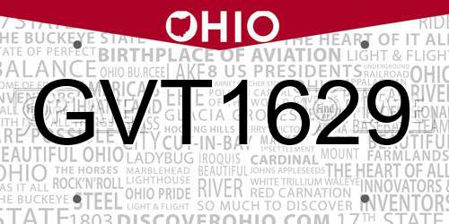 GVT1629 Ohio License Plate