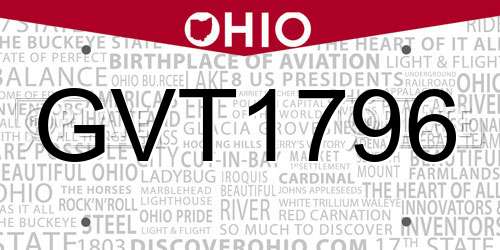 GVT1796 Ohio License Plate