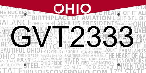 GVT2333 Ohio License Plate