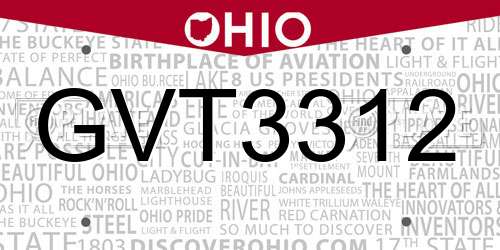 GVT3312 Ohio License Plate