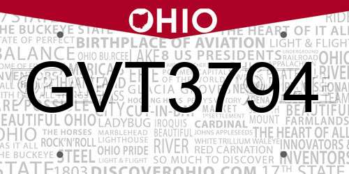 GVT3794 Ohio License Plate