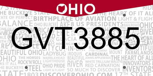 GVT3885 Ohio License Plate