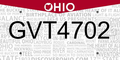 GVT4702 Ohio License Plate