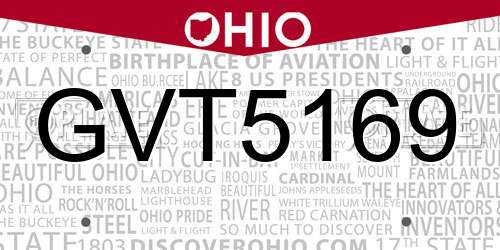 GVT5169 Ohio License Plate