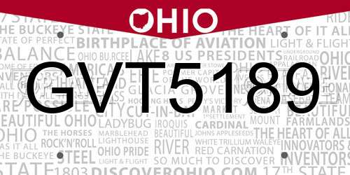 GVT5189 Ohio License Plate