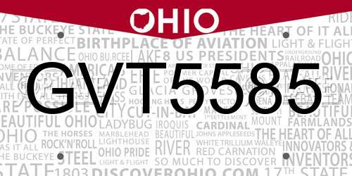 GVT5585 Ohio License Plate