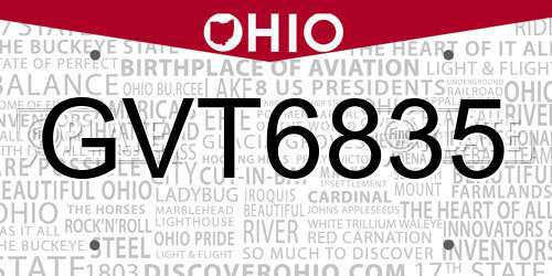 GVT6835 Ohio License Plate