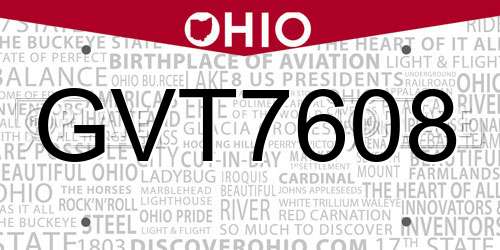 GVT7608 Ohio License Plate
