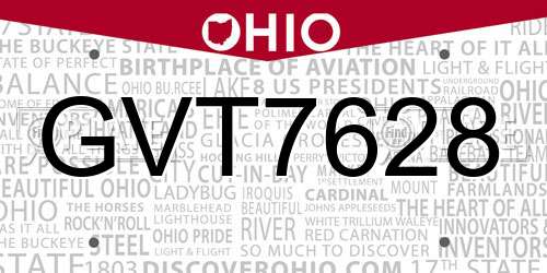 GVT7628 Ohio License Plate