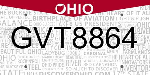 GVT8864 Ohio License Plate