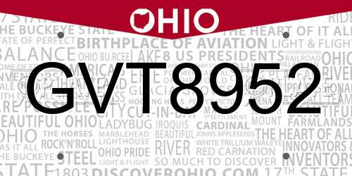 GVT8952 Ohio License Plate