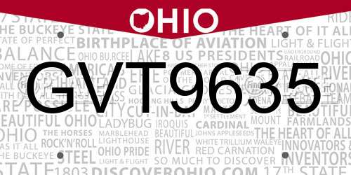 GVT9635 Ohio License Plate