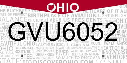 GVU6052 Ohio License Plate