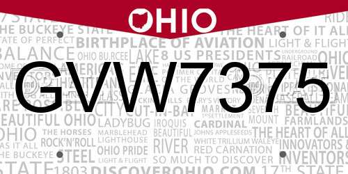 GVW7375 Ohio License Plate