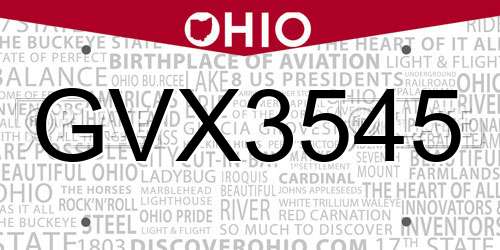 GVX3545 Ohio License Plate