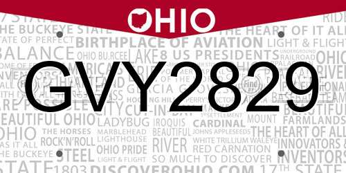 GVY2829 Ohio License Plate
