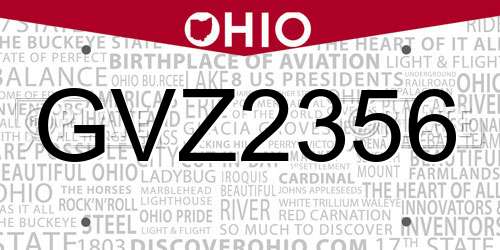 GVZ2356 Ohio License Plate