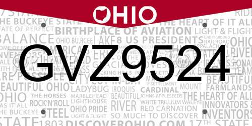 GVZ9524 Ohio License Plate