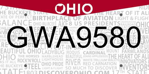 GWA9580 Ohio License Plate