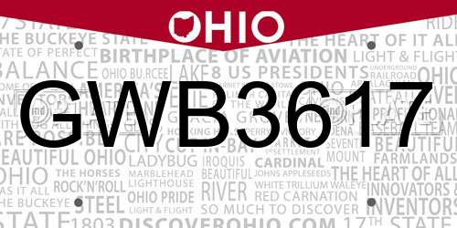 GWB3617 Ohio License Plate
