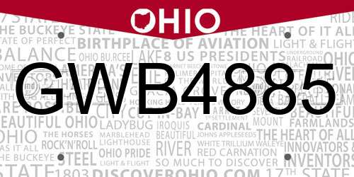 GWB4885 Ohio License Plate