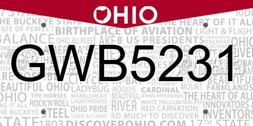 GWB5231 Ohio License Plate