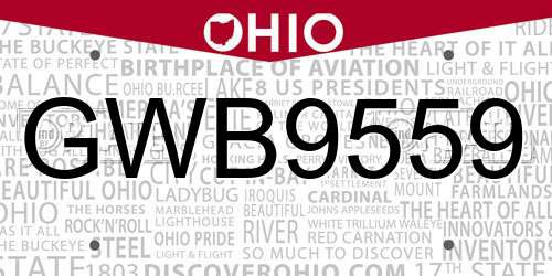 GWB9559 Ohio License Plate