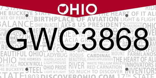 GWC3868 Ohio License Plate