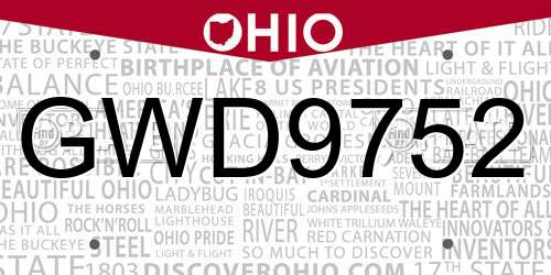 GWD9752 Ohio License Plate